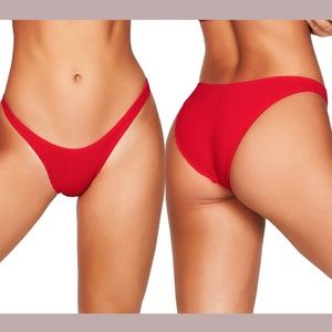 NEW BOUND BY BOND-EYE Scene High-Cut Ribbed Bikini Bottoms in Red